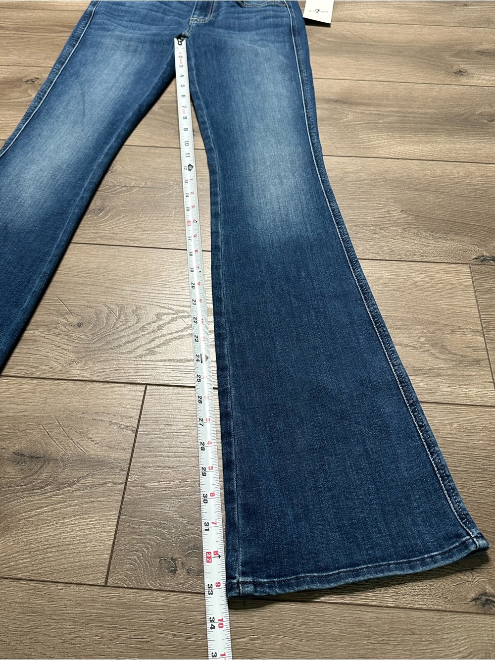 7 For All Mankind 33.5” A Pocket Flare Mid Rise Stretch Blue Jeans Size 26 - Picture 10 of 12